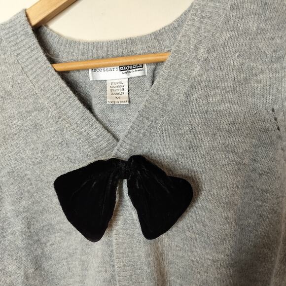 Necessary Objects Wool Angora Cardigan w/ Black Bow - Picture 3 of 6